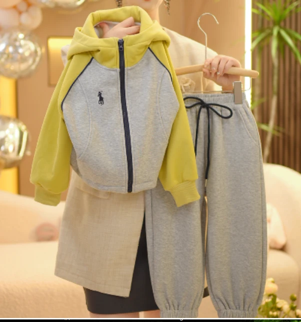 【现货在仓】2025新款春秋韩版儿童运动洋气休闲时尚拼色百搭套装