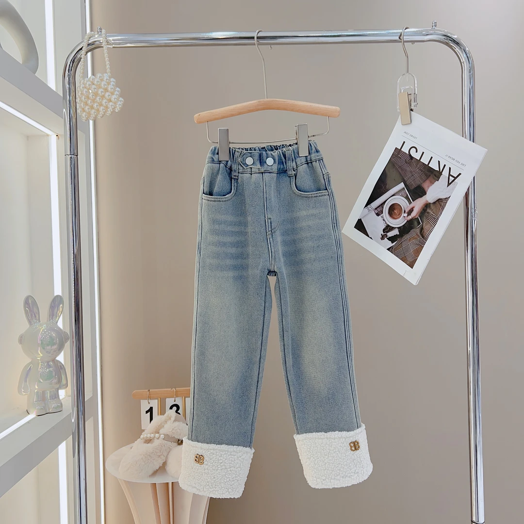 【现货在仓】24冬季女童新款加绒加厚洋气韩版百搭宽松弹力牛仔裤