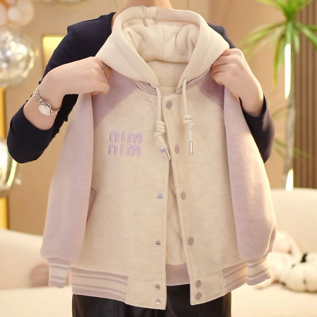 【现货在仓】2025女童春秋季新款休闲加棉加厚韩版百搭拼接连帽上衣