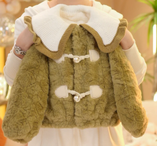 【现货在仓】2025儿童冬季新款加绒加厚针织荷叶领保暖小香风毛毛衣