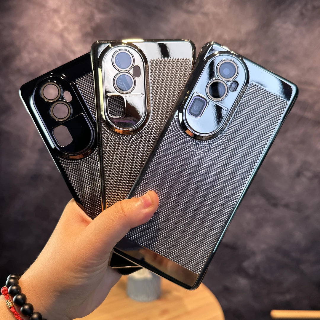 适用于OPPO Reno10超薄电镀网格散热壳自带镜头护镜防指纹手汗