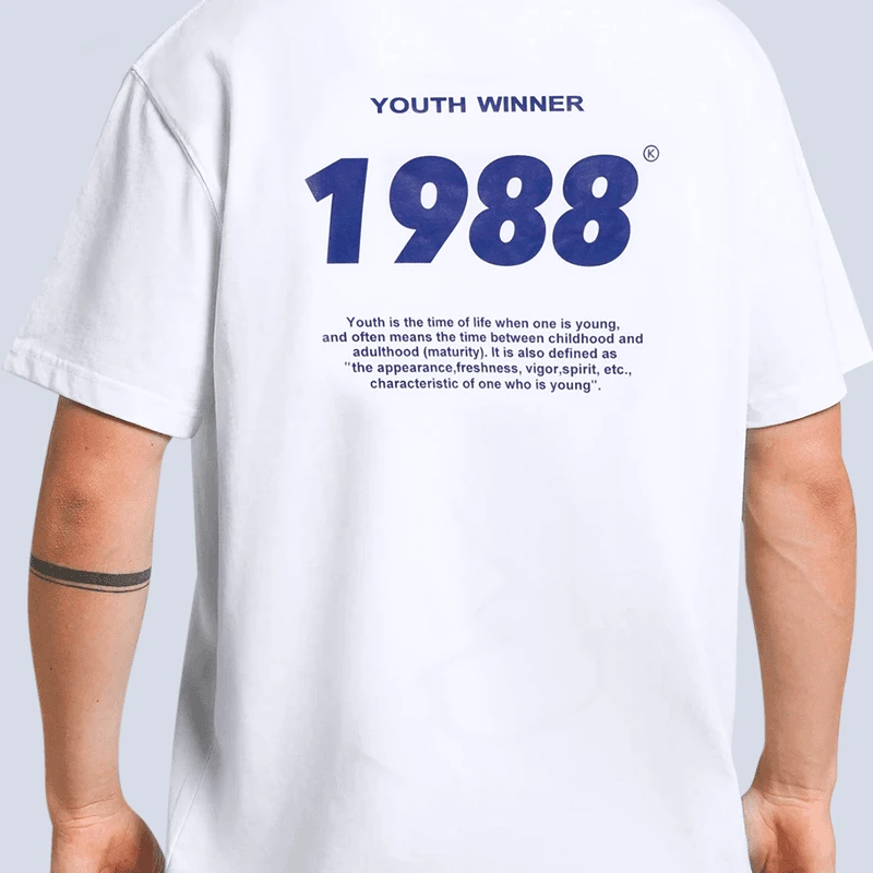 【年份定制】重磅纯棉打底衫寬松白T恤圆领夏装短袖情侣装打底衫男