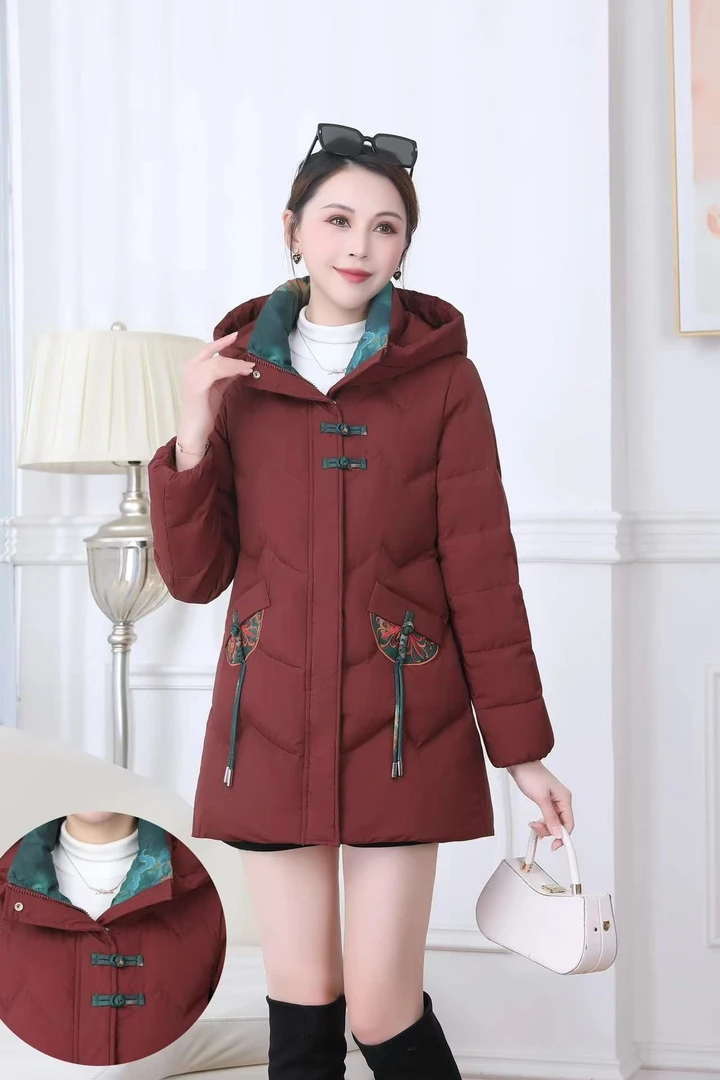 【娜魅女装】加厚冬新款百搭修身气质中长款新中式连帽妈妈装中年