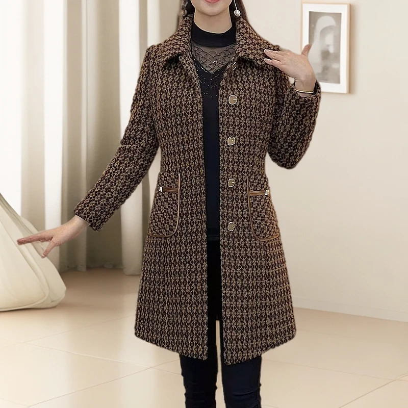 【娜魅女装】冬季新款加厚气质洋气显瘦夹棉精致妈妈装大衣外套