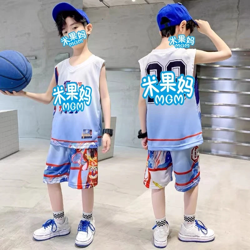 儿童2024夏季新款潮童运动背心短裤套装D5423