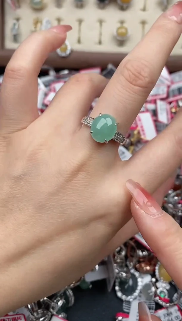 【闪购商品】翡翠戒指银S925镶嵌444444  6