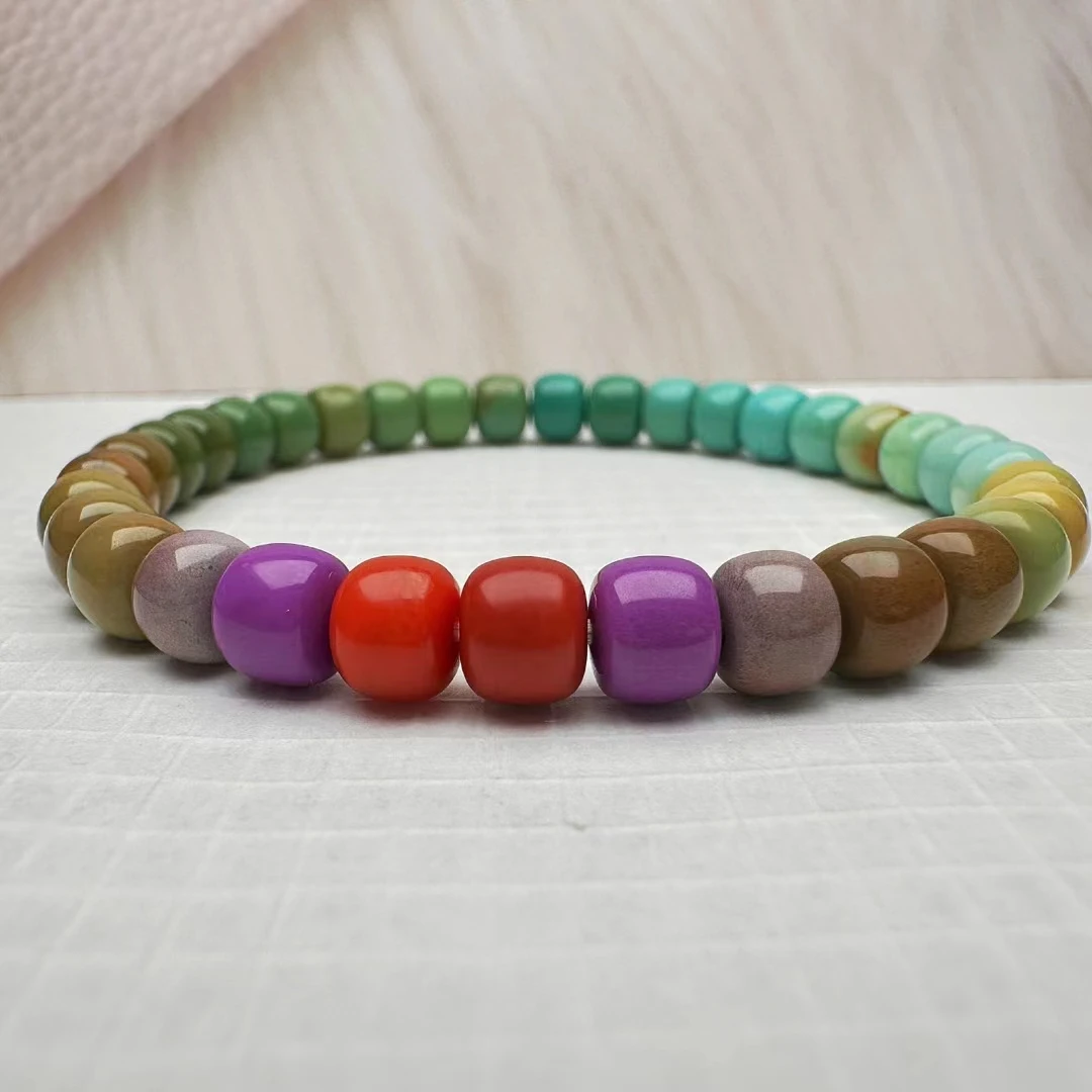 多宝老型手串天然原矿绿松石玻璃瓷玉化料无水无油干净6.5mm单圈