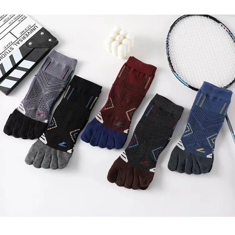 889男士五指秋冬脚趾纯中筒棉防臭袜子吸湿排汗运动分趾袜子