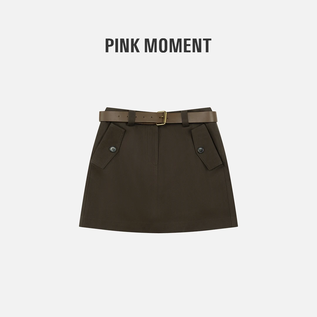 PM “焦糖玛奇朵” 咖色纽扣口袋半裙 NC1C0428