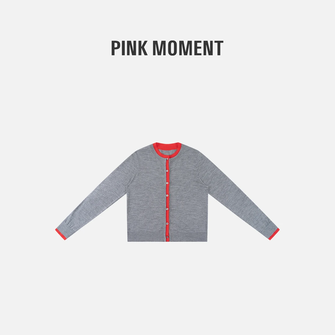 PM王囡囡 “安可雷小姐”  灰红撞色拼接针织外套 NC1C0154