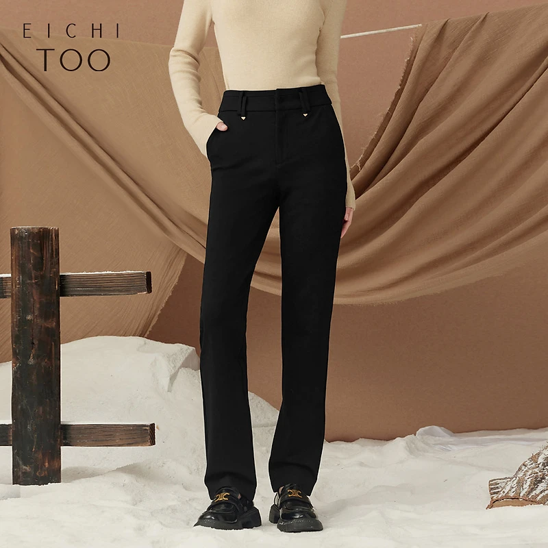 A爱居兔冬季经典黑色显瘦遮肉简约版休闲裤EKCAJ4N801A
