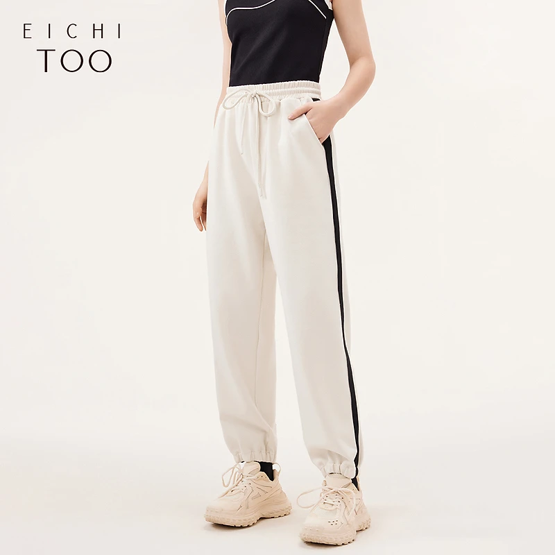 A爱居兔黑色条纹时尚运动休闲裤哈伦裤ETHGJ3N002A