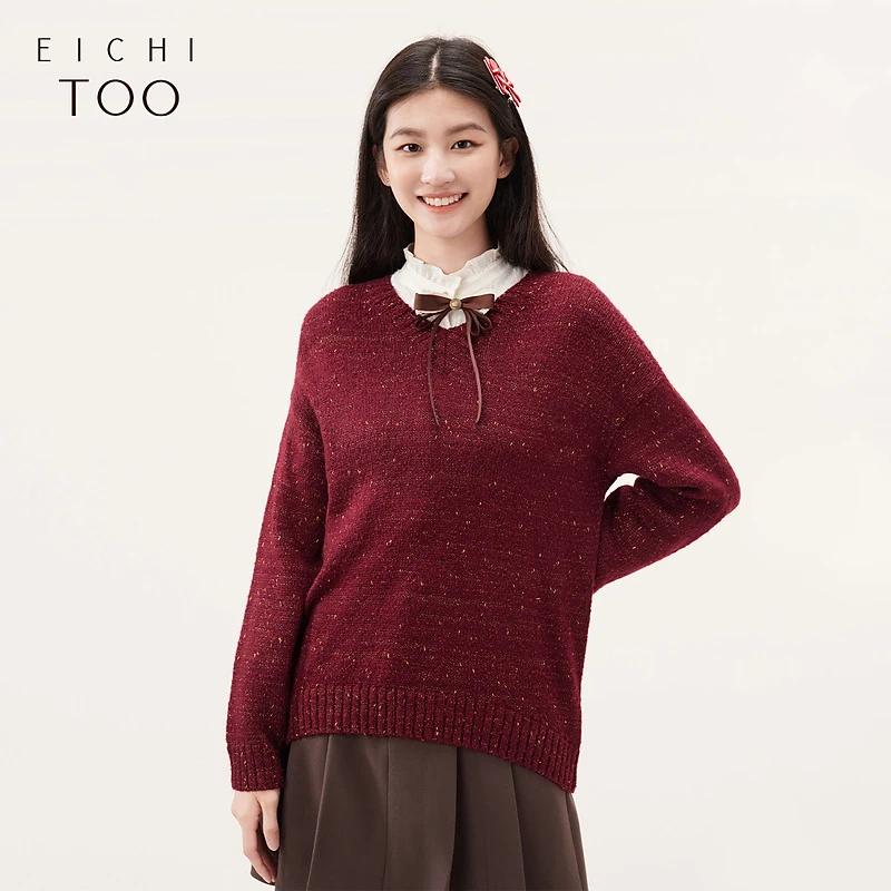 A爱居兔秋季暗红色时尚复古长袖针织衫ENZAJ3N001A