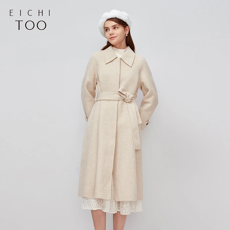 【冰冰粉丝专属】爱居兔宽松含绵羊毛赫本风双面呢大衣EWDSJ4L018A