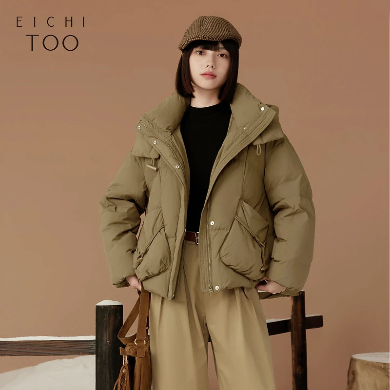 A爱居兔宽松时尚氛围感连帽轻薄羽绒服EWRAJ4N015A