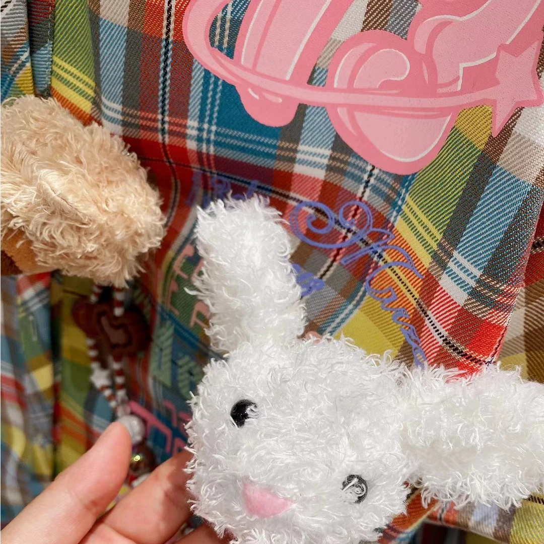 【彩虹格子】彩虹格子衬衣字母印花玩偶挂件开衫衬衣G299-957-2