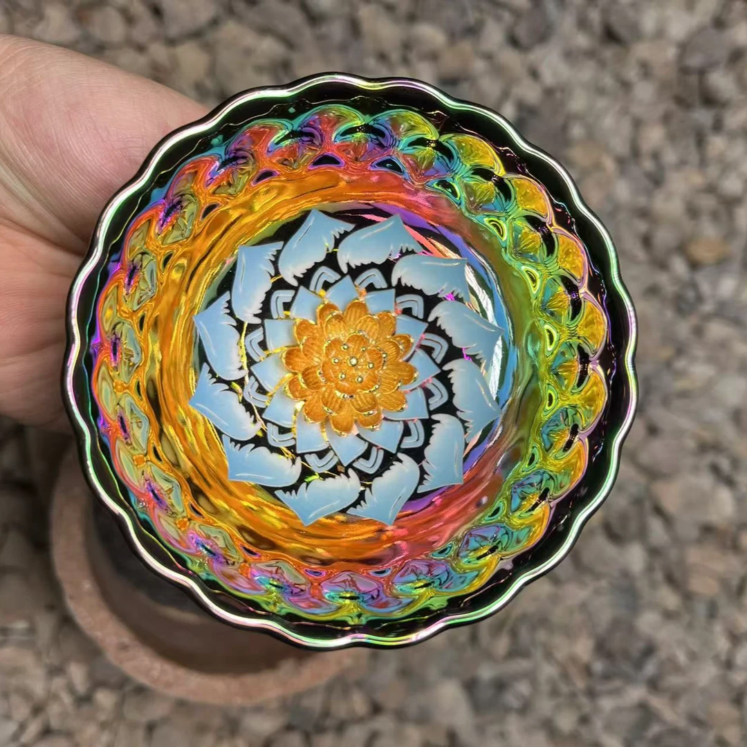 【七彩蓝金魅影】 手工精美 茶器 主人杯 陶瓷 茶盏 茶器 无礼盒c