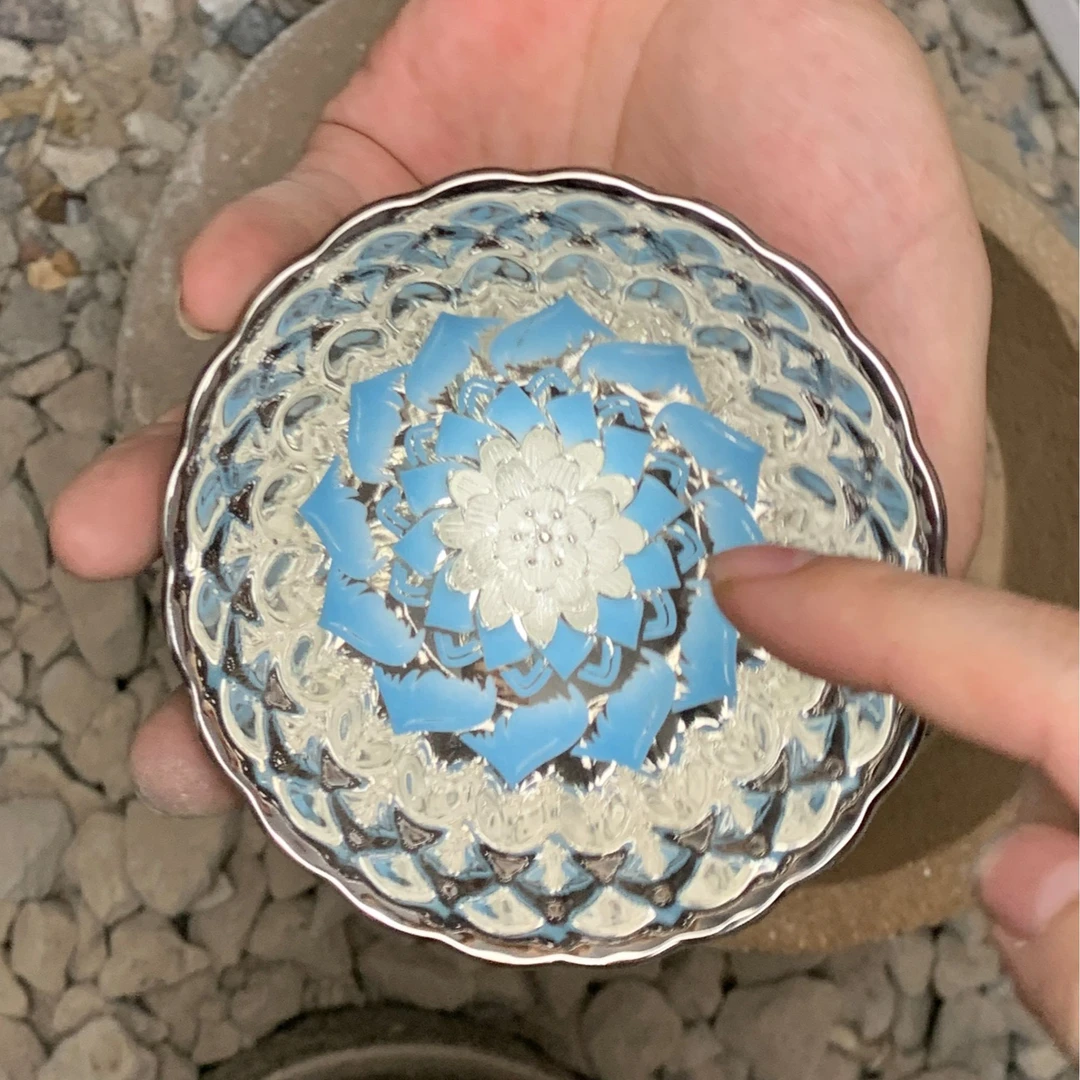 【蓝色魅影银莲花】 手工精美 茶器 主人杯 陶瓷 茶盏 茶器无礼盒C