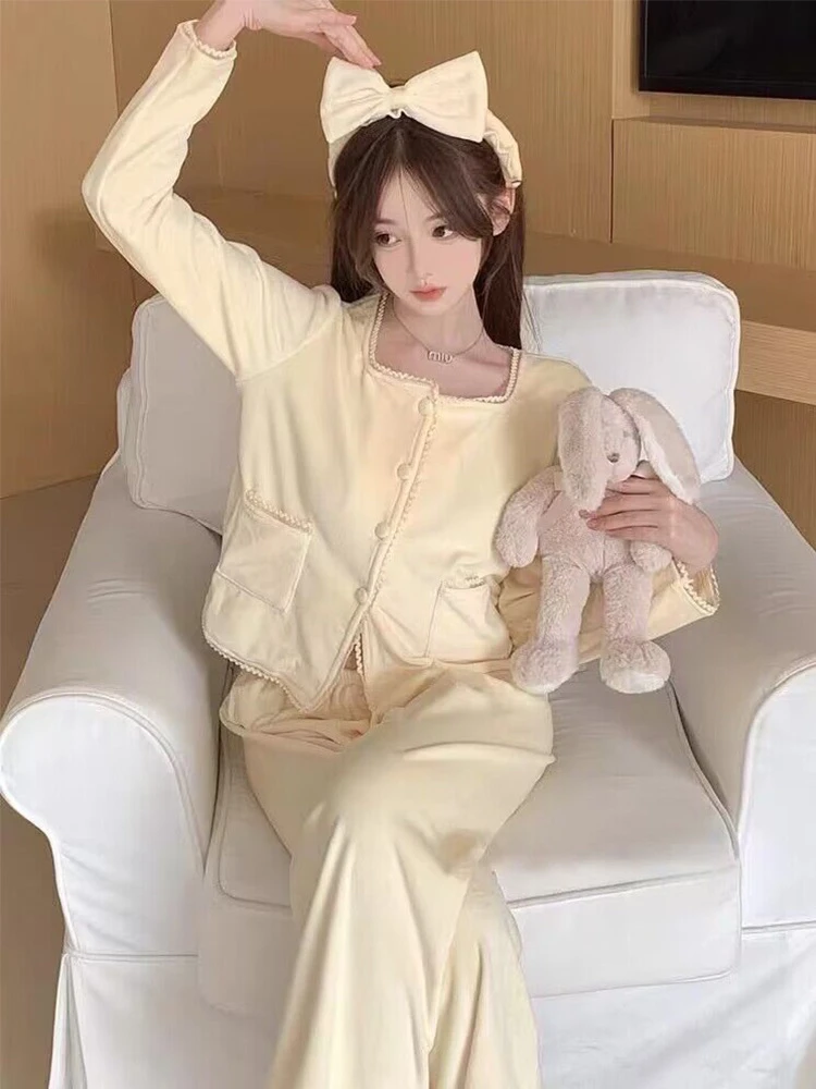 赵露思同款海岛绒睡衣女2025新款小香风双面绒甜美保暖家居服套装