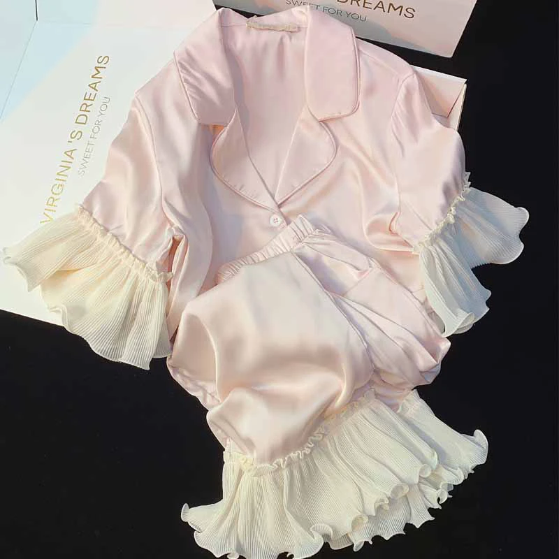 荷叶边冰丝睡衣女款爆款2024新款夏季夏天甜美风可外穿家居服套装