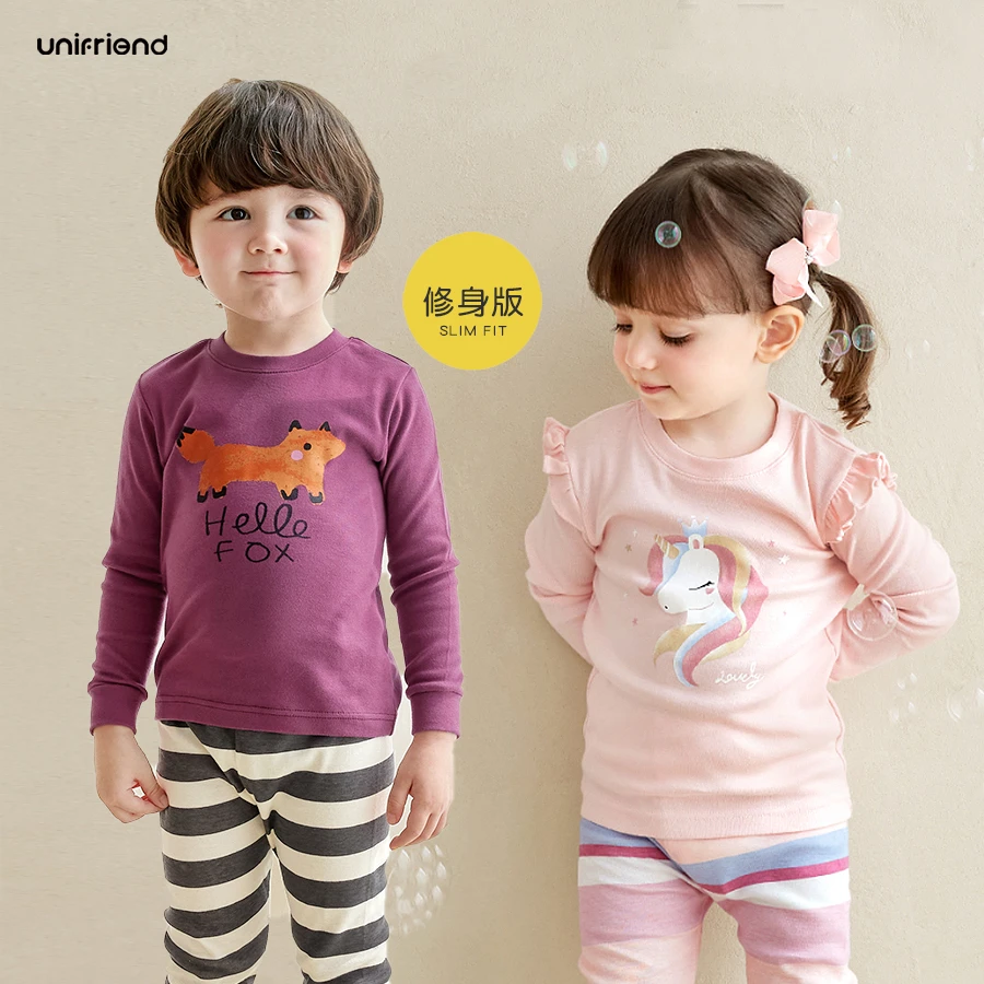 unifriend秋冬新款儿童秋衣秋裤全棉a类男女宝宝儿童纯棉秋衣秋裤