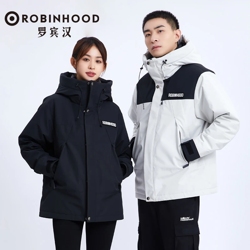 罗宾汉优选羽绒服鹅绒服户外连帽运动情侣可电加热白鹅绒冲锋衣款