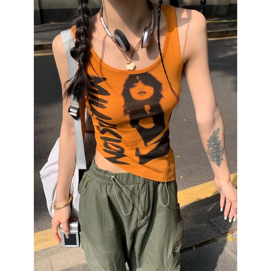 美式复古不规则下摆辣妹背心吊带女夏季修身显瘦短款上衣