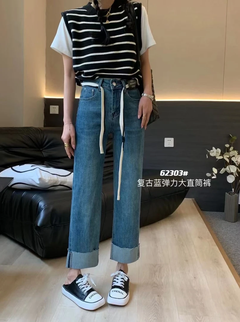 直筒牛仔裤 超级显瘦的阔腿裤
