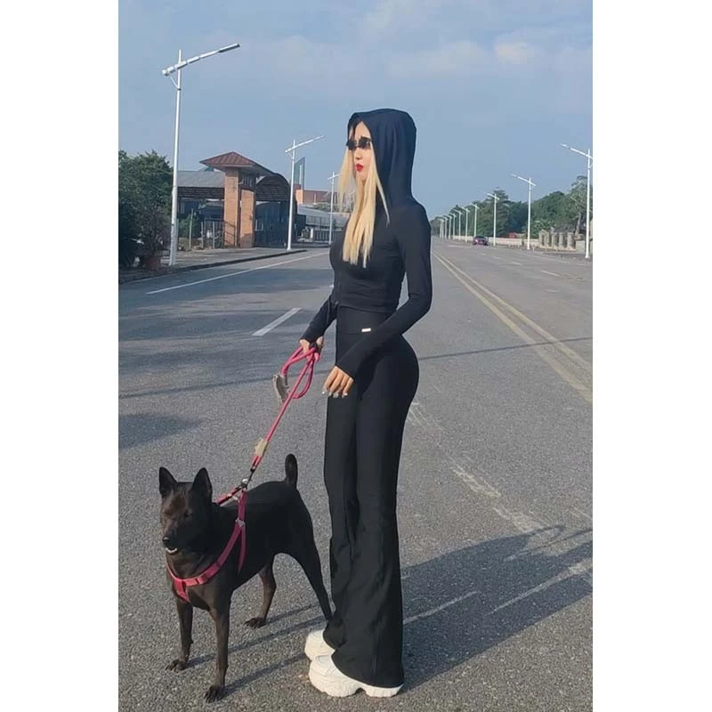 【黑色瑜伽微喇叭】AOAOMISSSHOP鳌鳌家薄款健身服长裤57-1-2