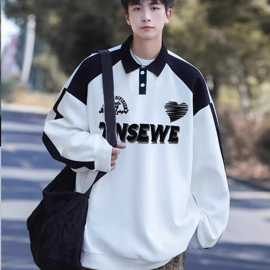 polo领青少年卫衣长袖休闲中大童宽松版型翻领撞色潮流春秋韩版