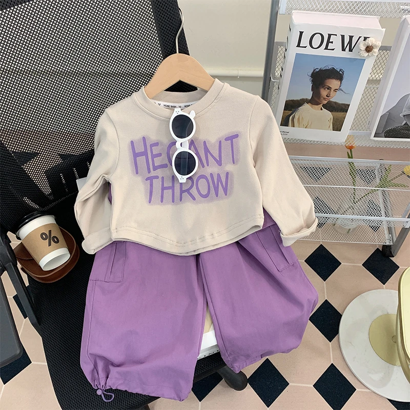 【米家原创】女童秋装2025新款时髦 紫色工装套装春秋季儿童两件套