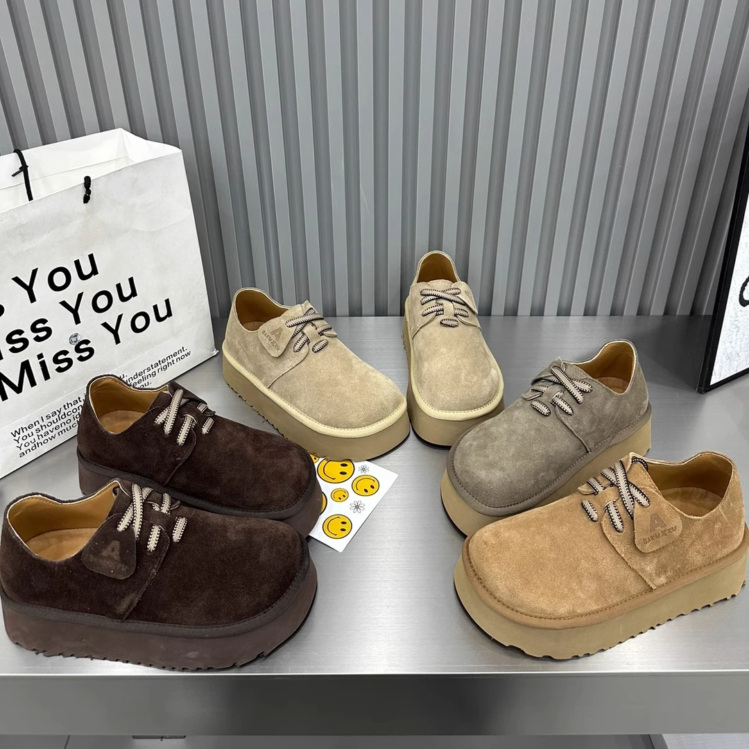 欧货磨砂皮大头鞋女鞋子2024新款复古勃肯鞋系带休闲松糕厚底单鞋