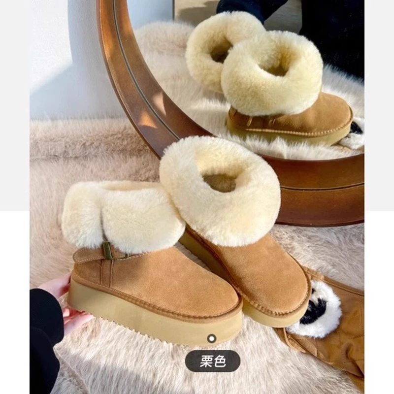 厚底增高雪地靴女冬2024新款加绒加厚羊皮毛一体防滑保暖东北棉鞋