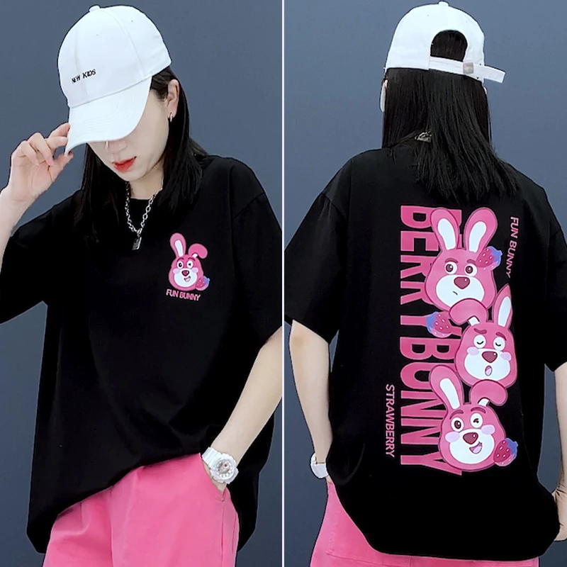 8882【印花兔子头短袖T恤】时尚休闲夏季情侣宽松百搭ins潮流男女