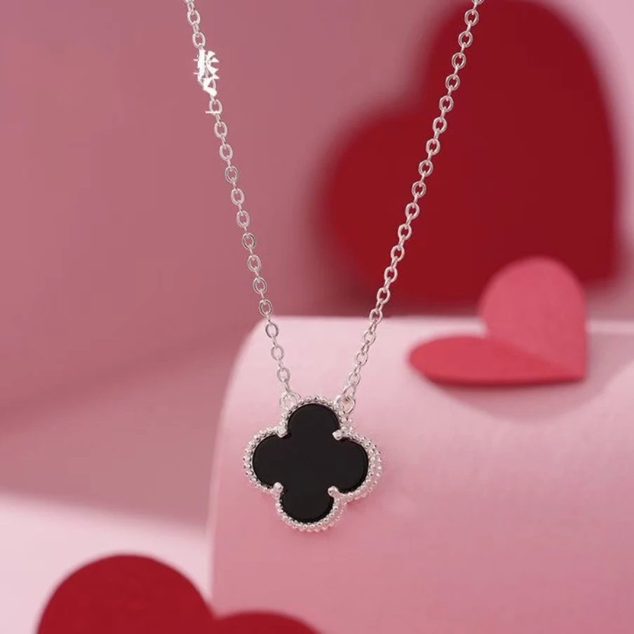 坠链均足银 足银990【黑色四叶草套链】时尚轻奢