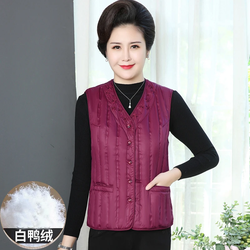 中老年女装羽绒内胆马甲冬季轻便保暖羽绒服坎肩妈妈大码鸭绒背心
