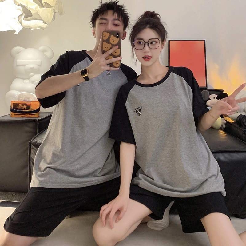 情侣睡衣夏季短袖短裤薄款甜美休闲简约韩版网红宽松可外穿家居服