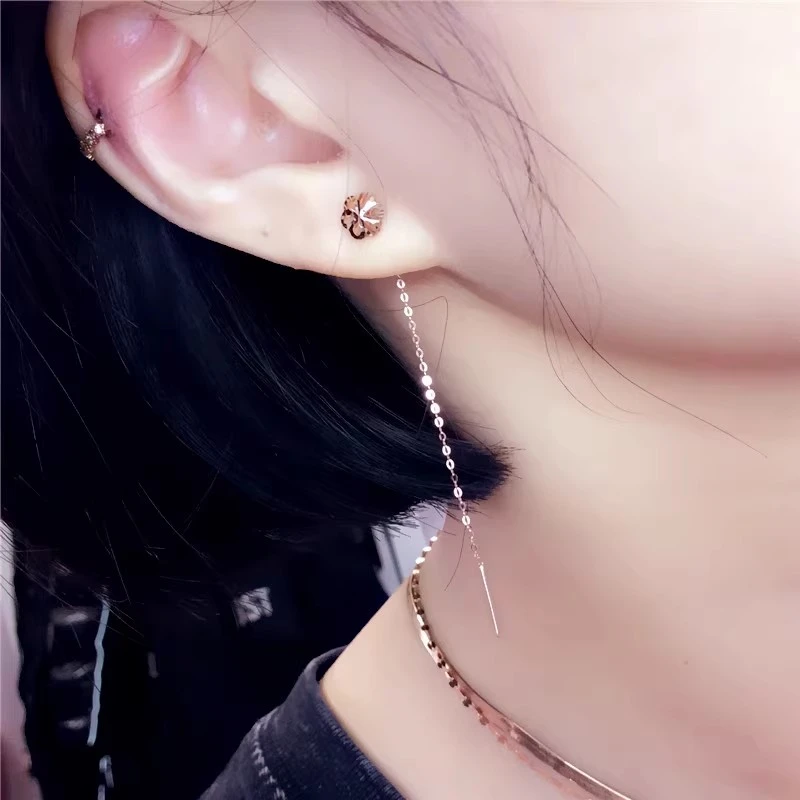 紫金素金镂空花朵耳线女精致时尚百搭14K玫瑰金耳饰