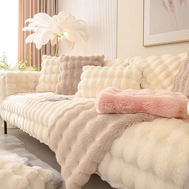 ins简约兔毛绒沙发垫冬天保暖飘窗垫冬季毛绒沙发坐垫加厚沙发巾