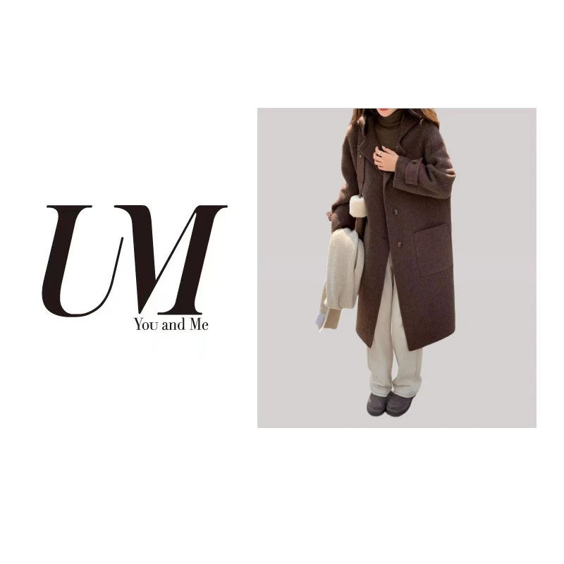 【U.M】秋冬长款连帽休闲百搭宽松外套大衣2577