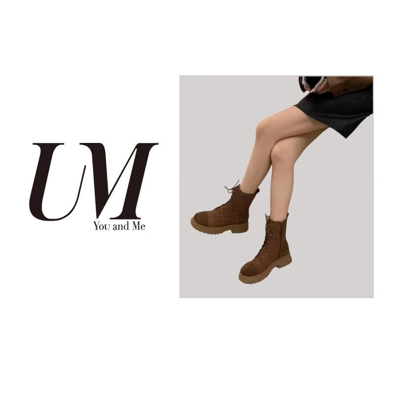 【U.M】秋冬季英伦风厚底复古百搭减龄侧拉链马丁靴