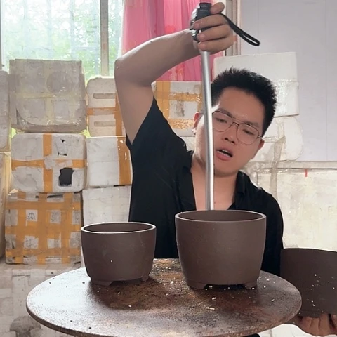 红陶20CM(含)-50CM(不含)紫泥笔筒三件套
