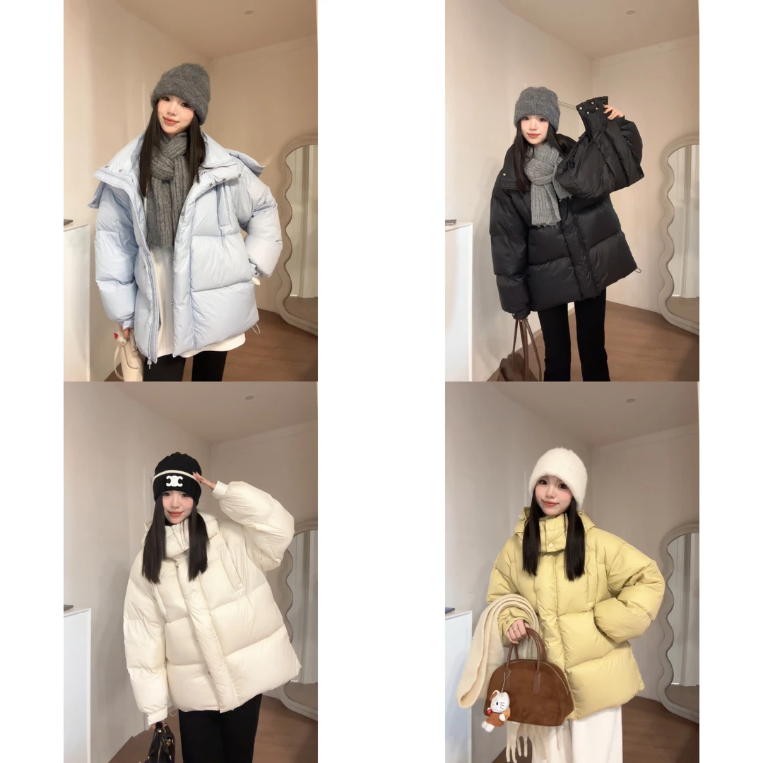 48H【抱抱羽绒】冬季新款可拆卸连帽抽绳白鸭绒保暖羽绒服外套Au190