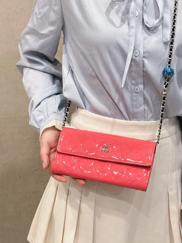 95新 Chanel/香奈儿 西柚粉钱包单肩包
