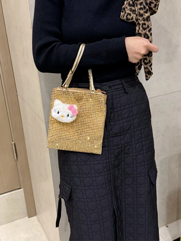 95新 Prada/普拉达 新款金色水钻Mini琴谱单肩包