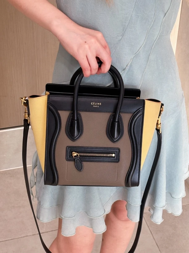 95新 Celine/思琳 拼色全皮笑脸Nano手提单肩包