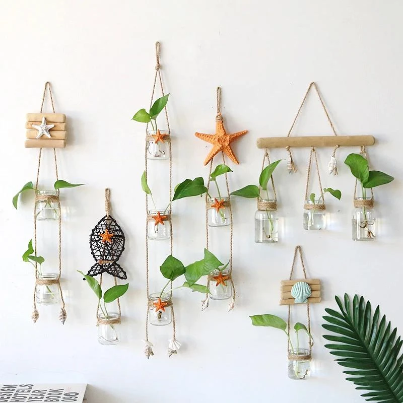 ins风创意水培植物壁挂玻璃花瓶装饰绿萝小吊瓶组合套装墙面挂饰
