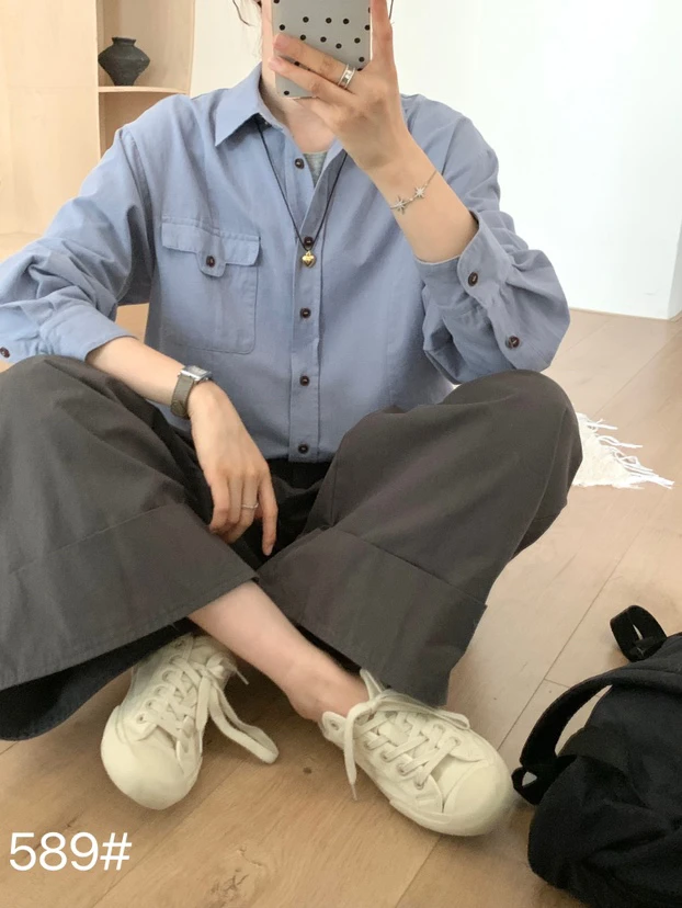 花家/磨毛通勤设计风/长袖衬衫