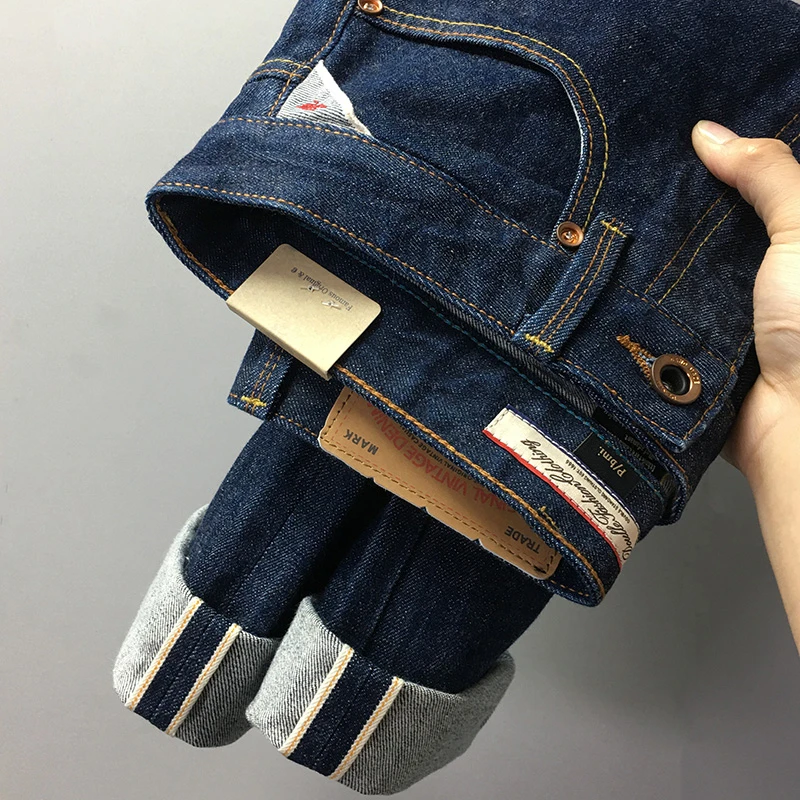 高端赤耳丹宁原牛牛仔裤男秋冬厚款合体直筒原色养牛款微宽松长裤