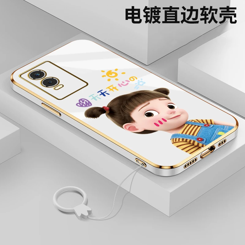 微笑女孩vivoy76s手机壳新款电镀硅胶全包防摔保护套简约男女软壳
